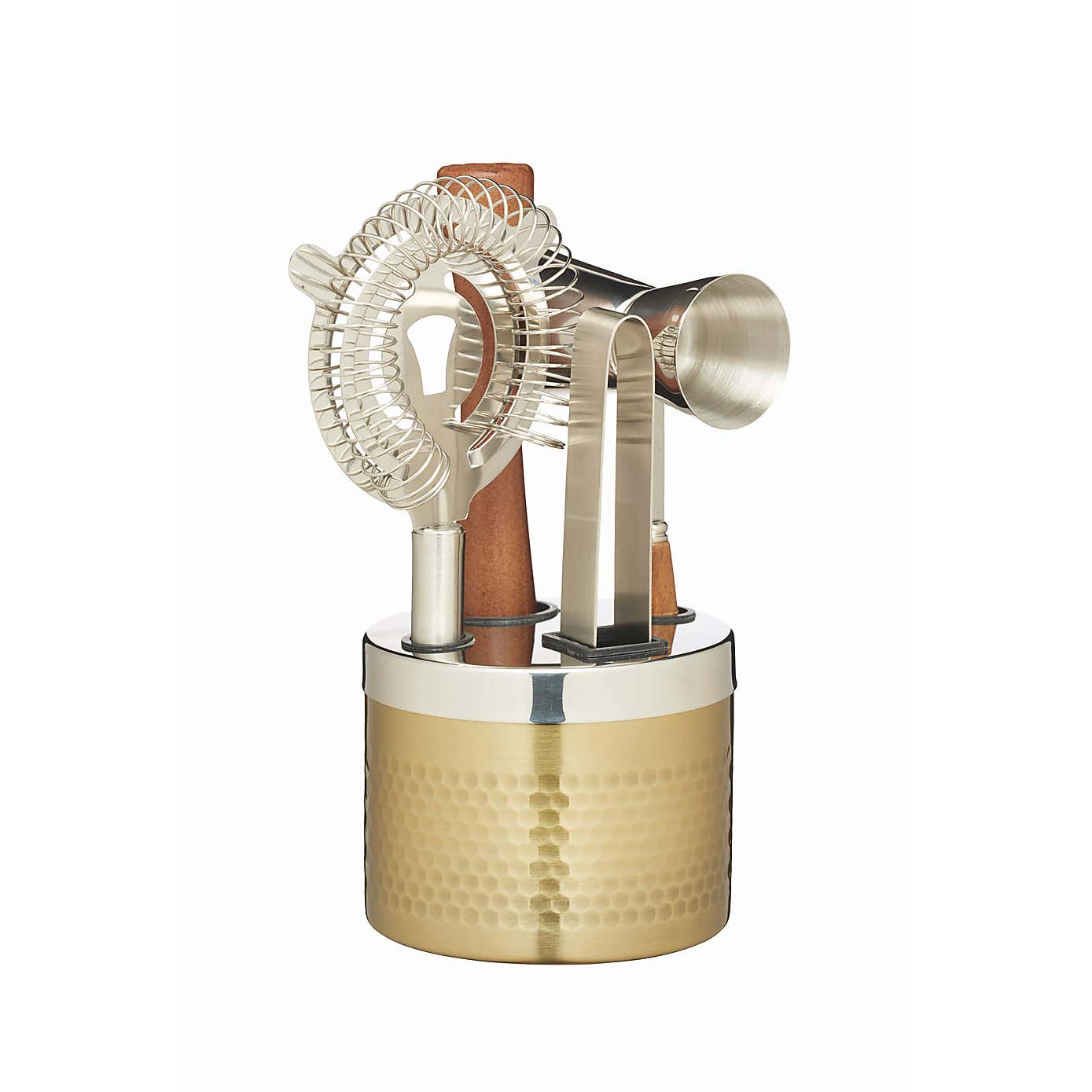 BarCraft Hammered Brass Finish 5 Piece Cocktail Tool Set