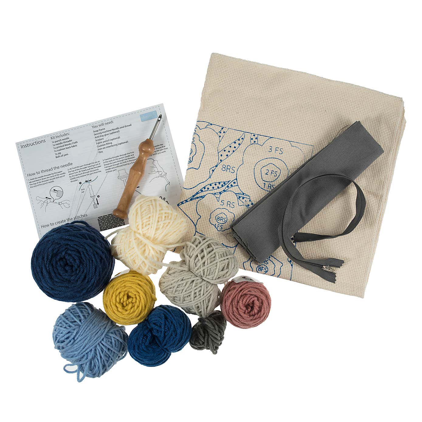 Punch Needle Kit Cushion Modern Floral