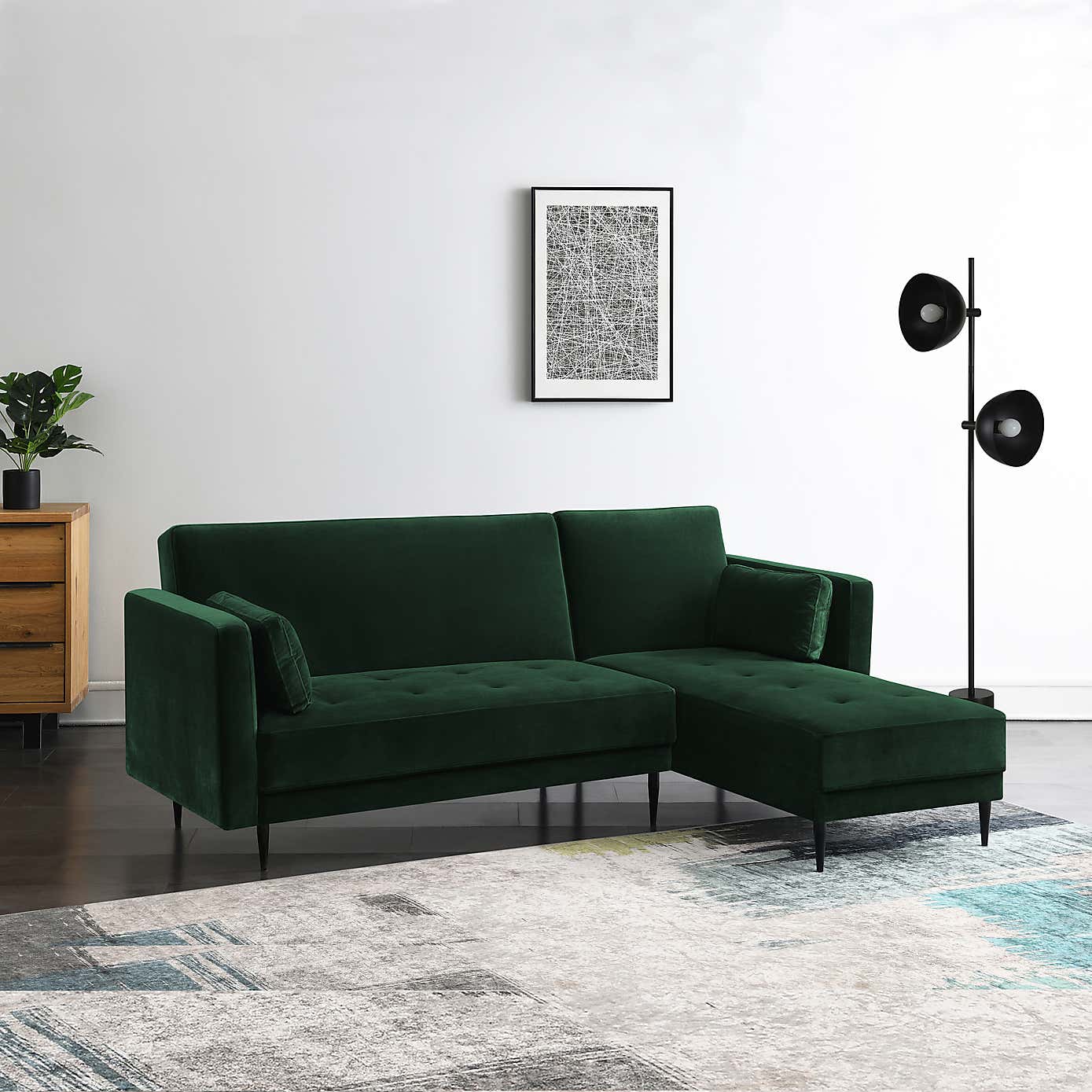 Selassi Velvet 3 Seater Corner Sofa Bed