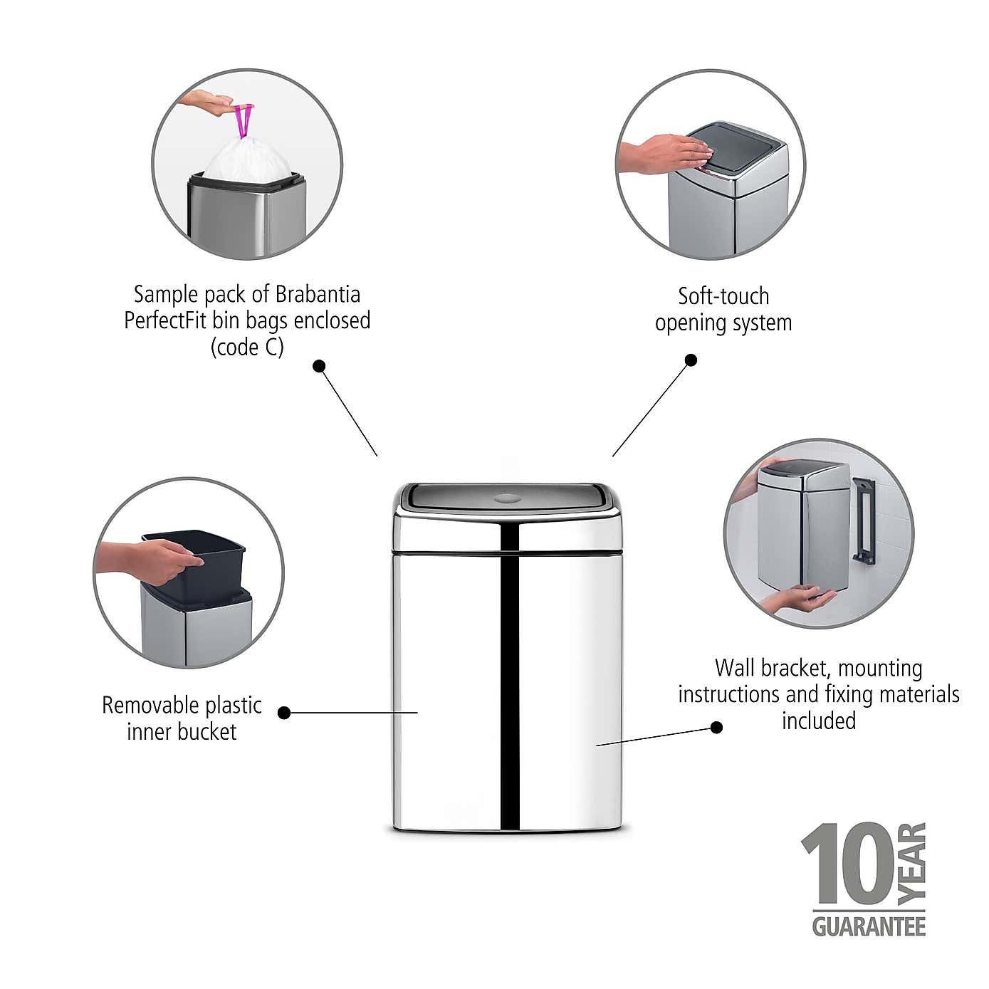 Brabantia Touch Rectangular 10L Bin