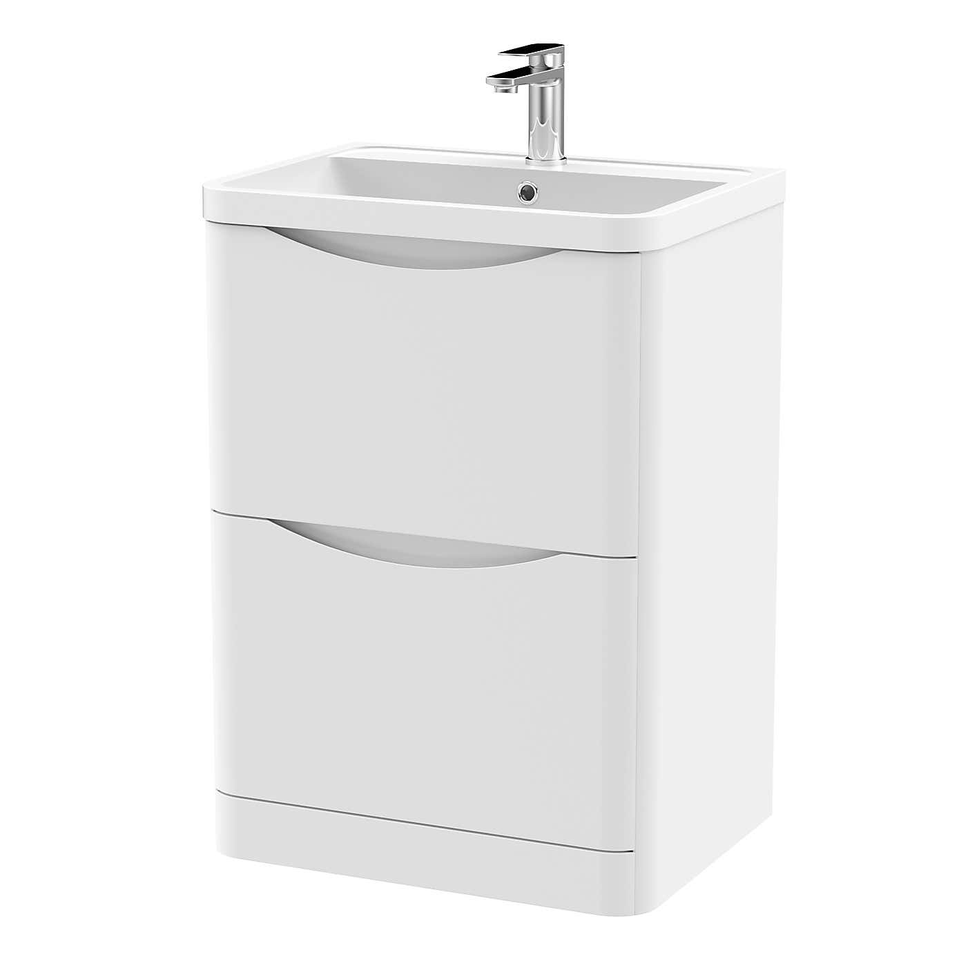 Lunar Floor Standing 2 Drawer Vanity Unit with Polymarble Basin