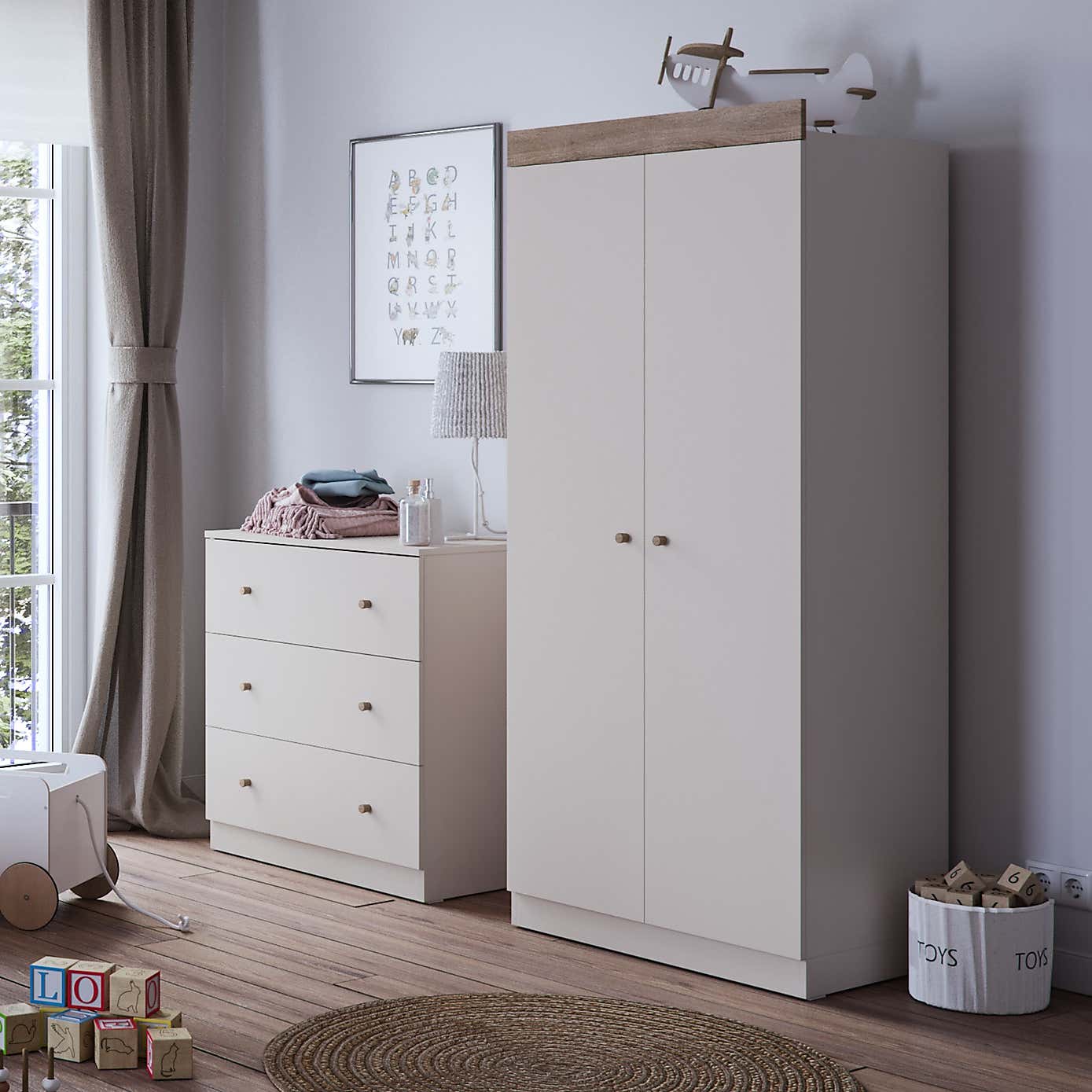 Little Acorns Burlington 3 Drawer Chest and Wardrobe Nursery Set
