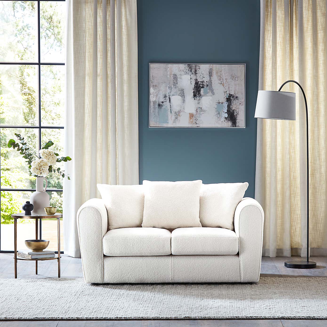 Blake Cosy Sherpa Quilted Arm 2 Seater Sofa Ivory