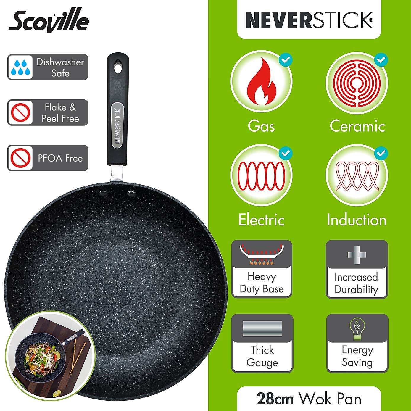 Scoville Neverstick Non-stick Aluminium Wok, 28cm