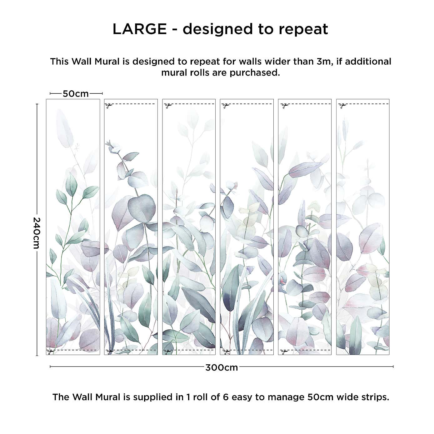 Watercolour Leaves Green Mural