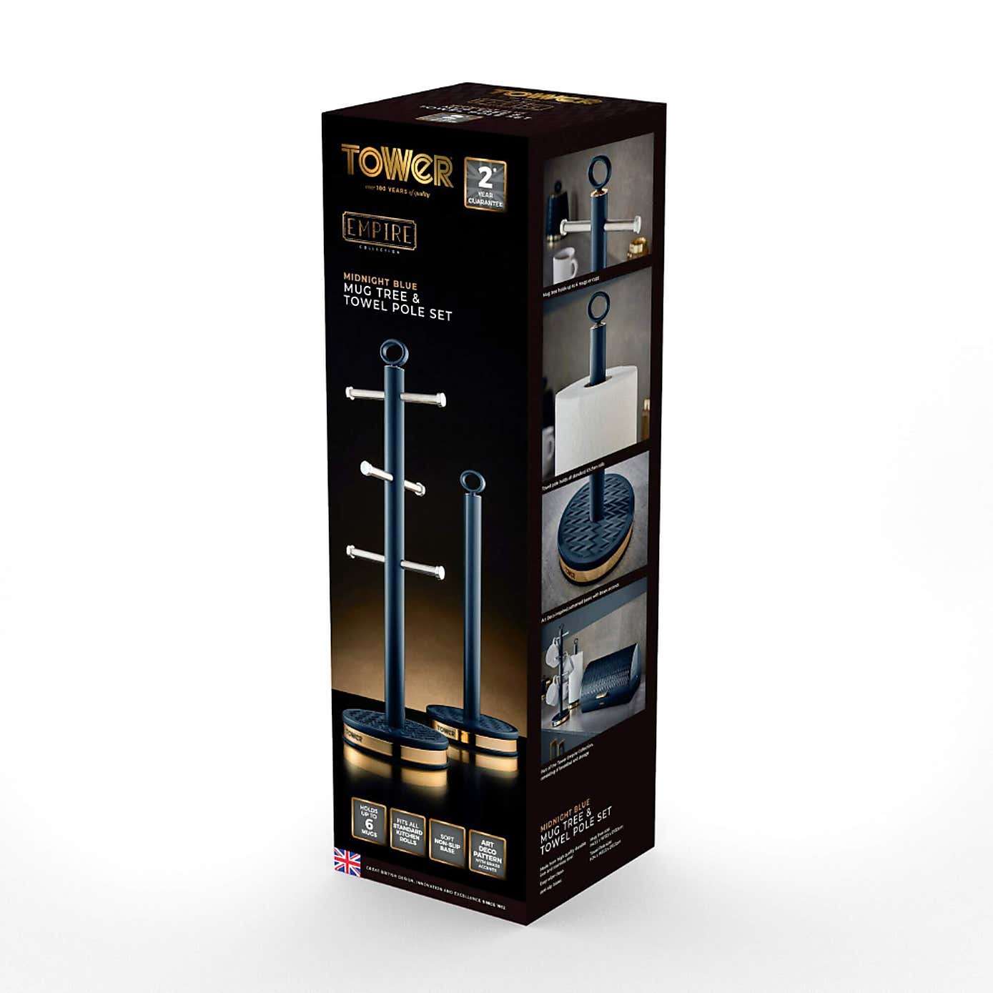 Tower Empire 6 Cup Mug Tree & Kitchen Roll Holder Set