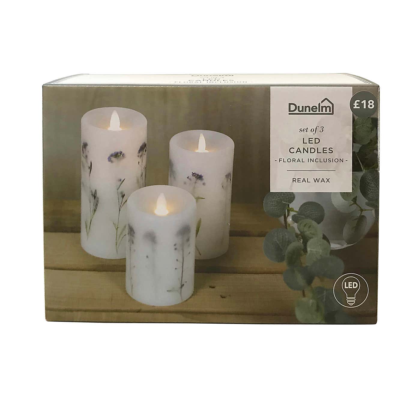 Pack of 3 Lavender Inclusion LED Candles