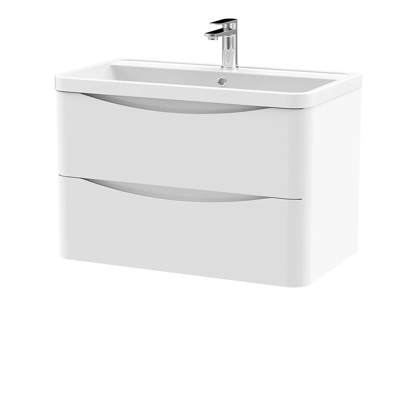 Lunar Wall Mounted 2 Drawer Vanity Unit with Polymarble Basin