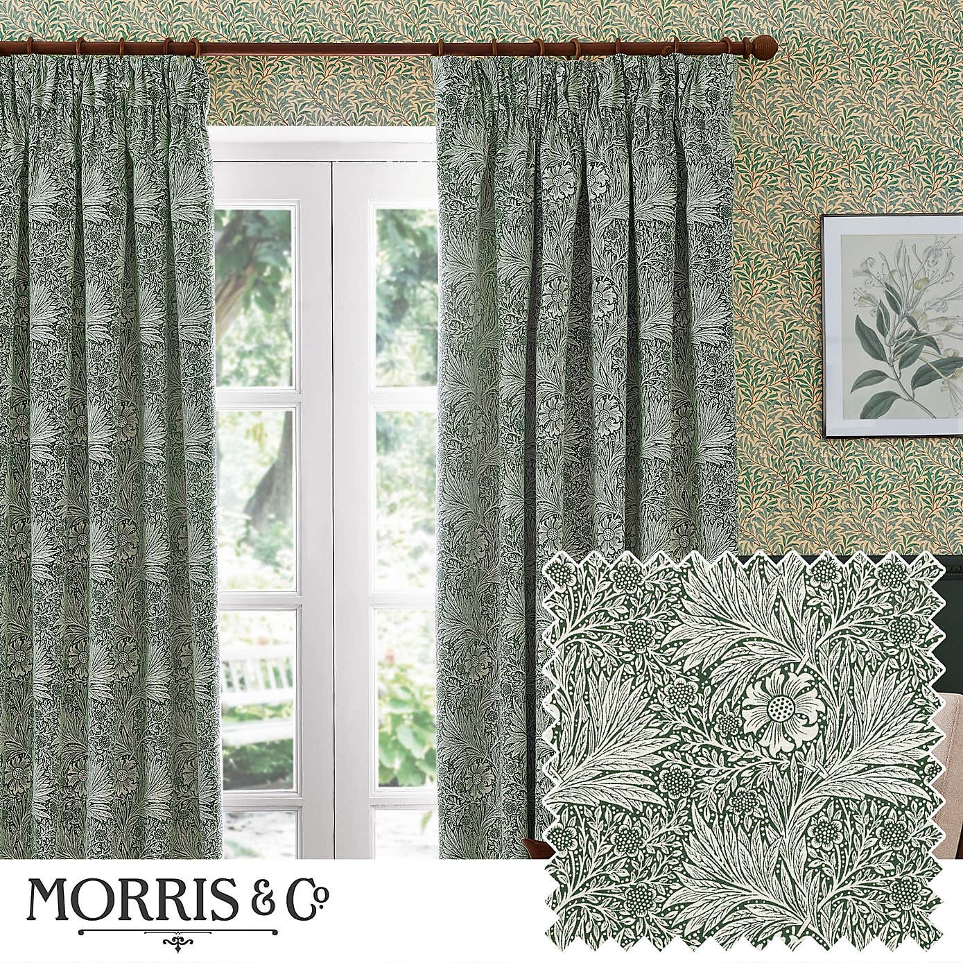 Morris & Co. Marigold Jacquard Pencil Pleat Curtains