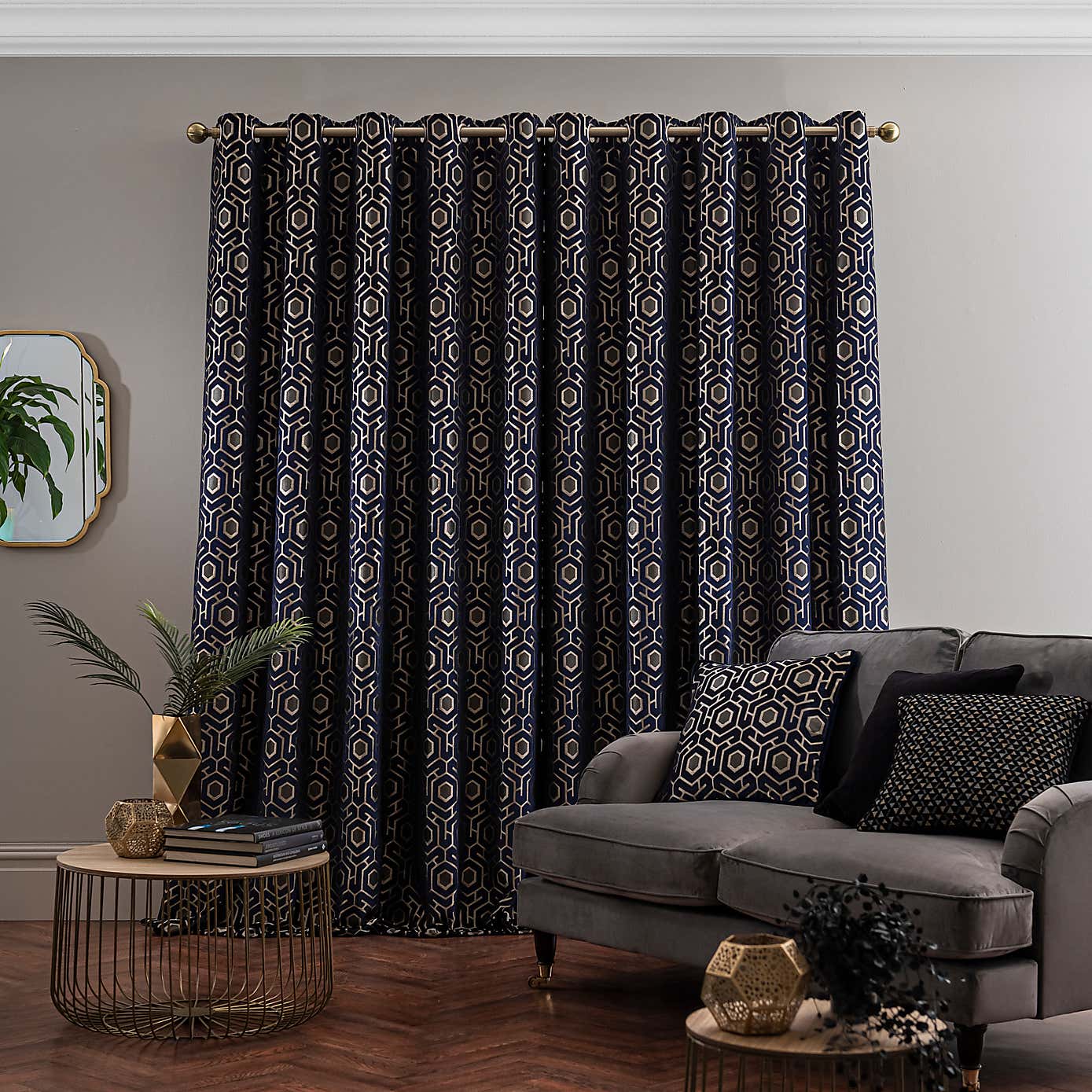Geo Cut Velvet Eyelet Curtains