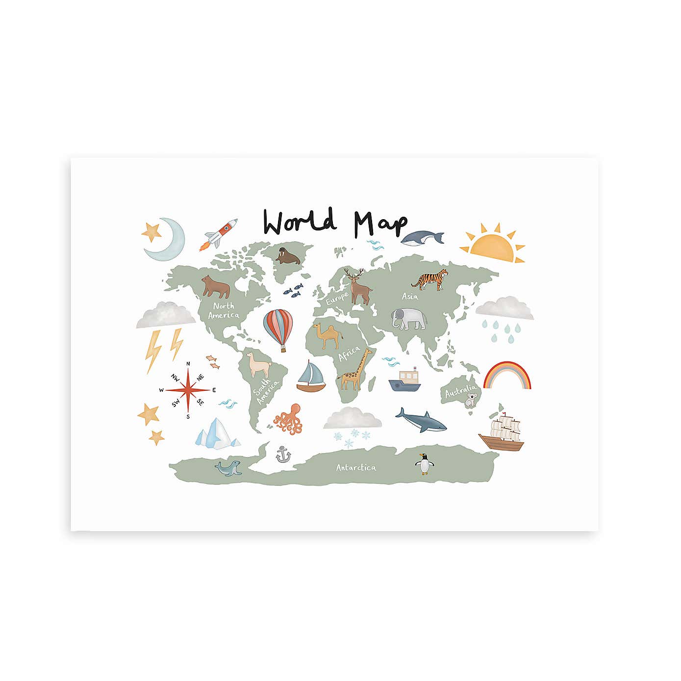 East End Prints World Map in Green Print
