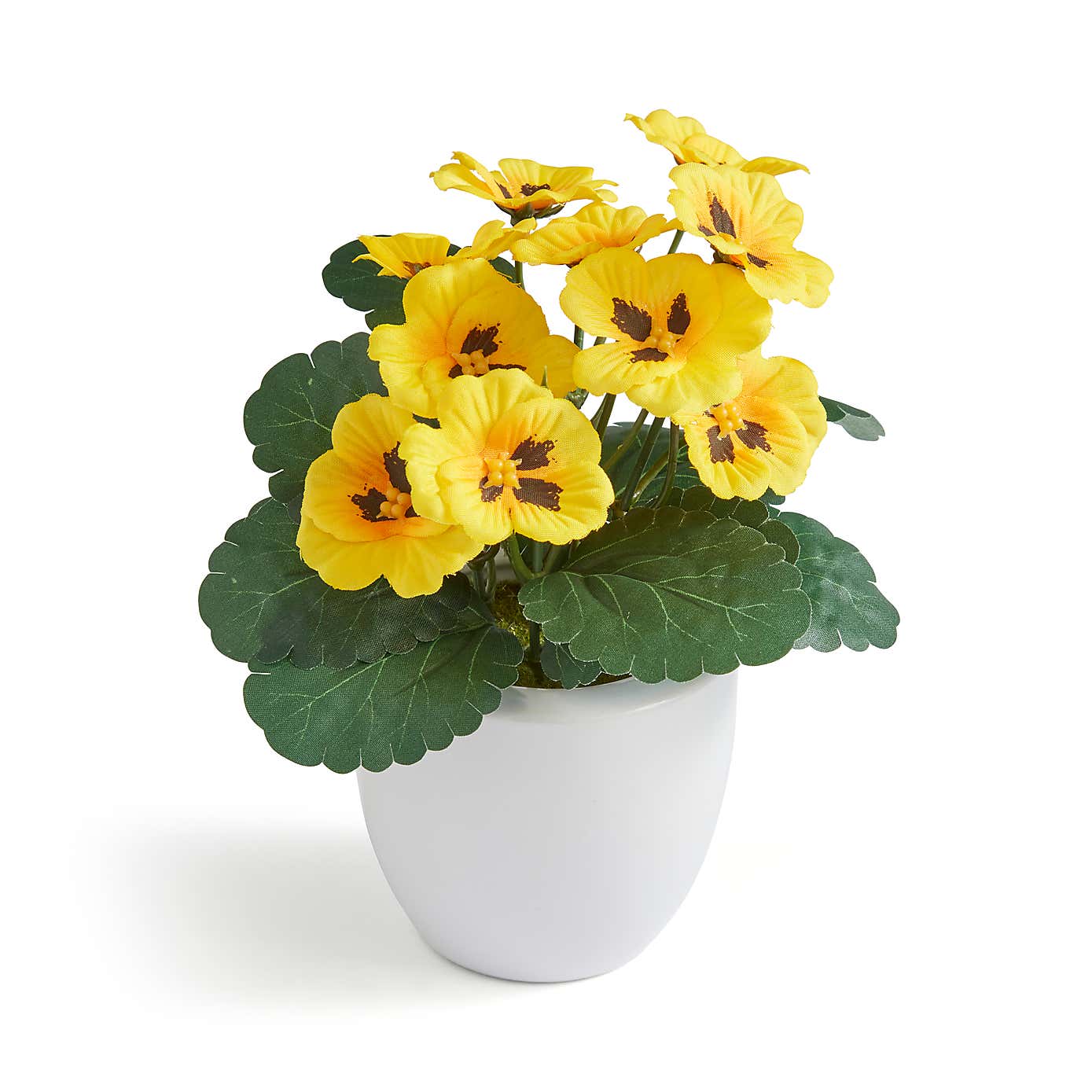 Artificial Yellow Pansy in White Ceramic Plant Pot