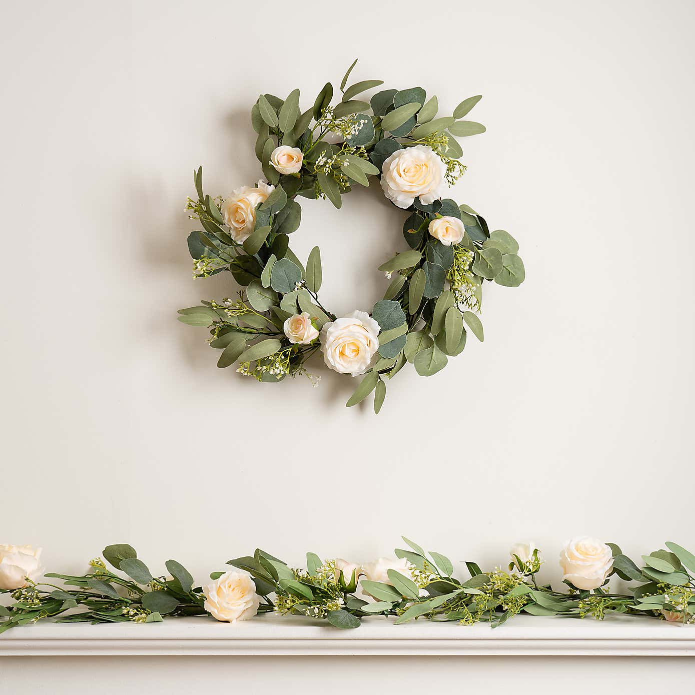 Artificial Eucalyptus & Rose Wreath