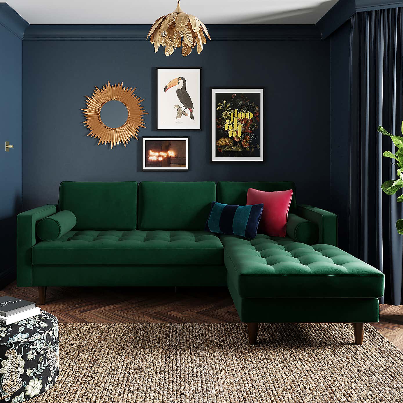 Zoe Velvet Left Hand Corner Sofa