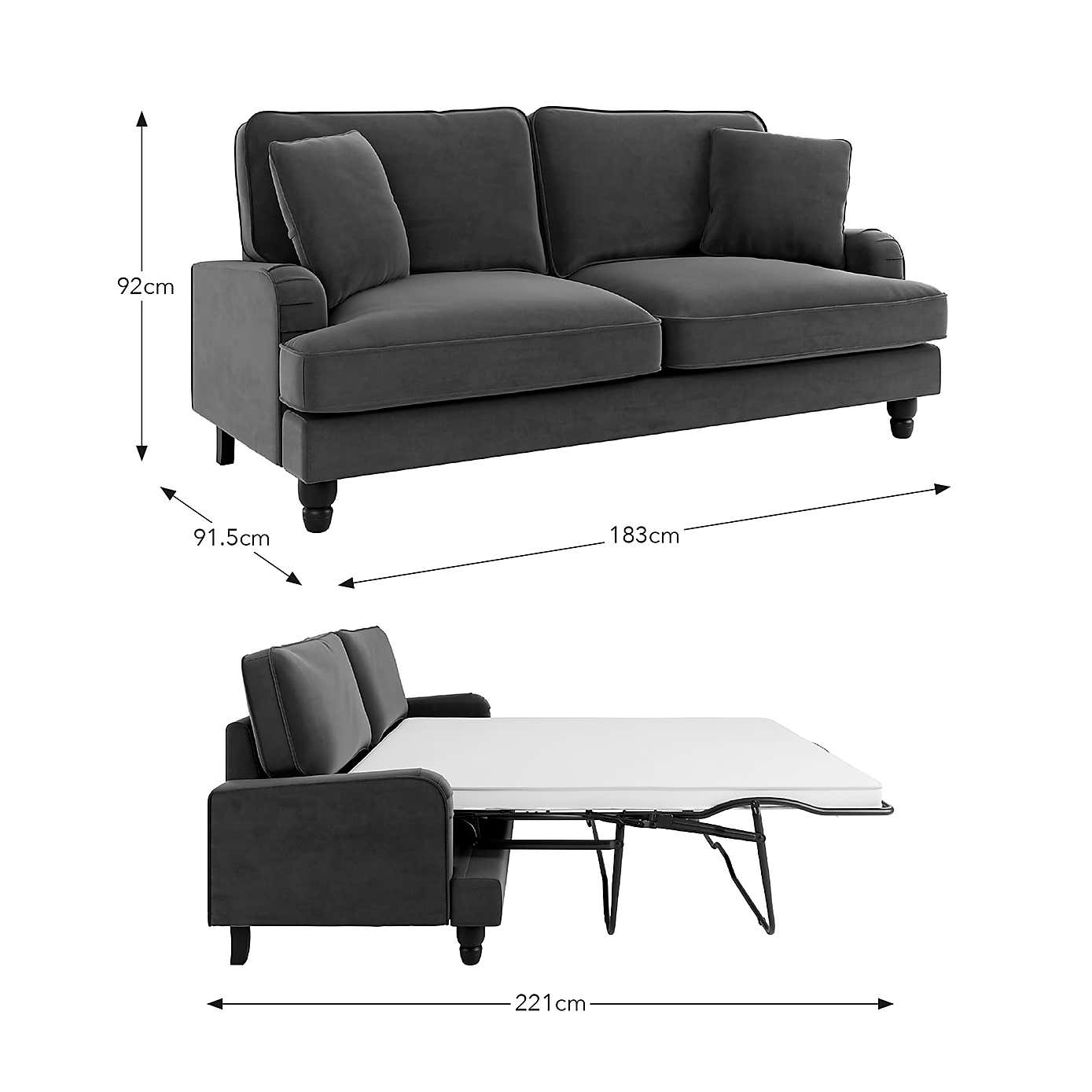 Beatrice Matte Velvet 3 Seater Double Sofa Bed