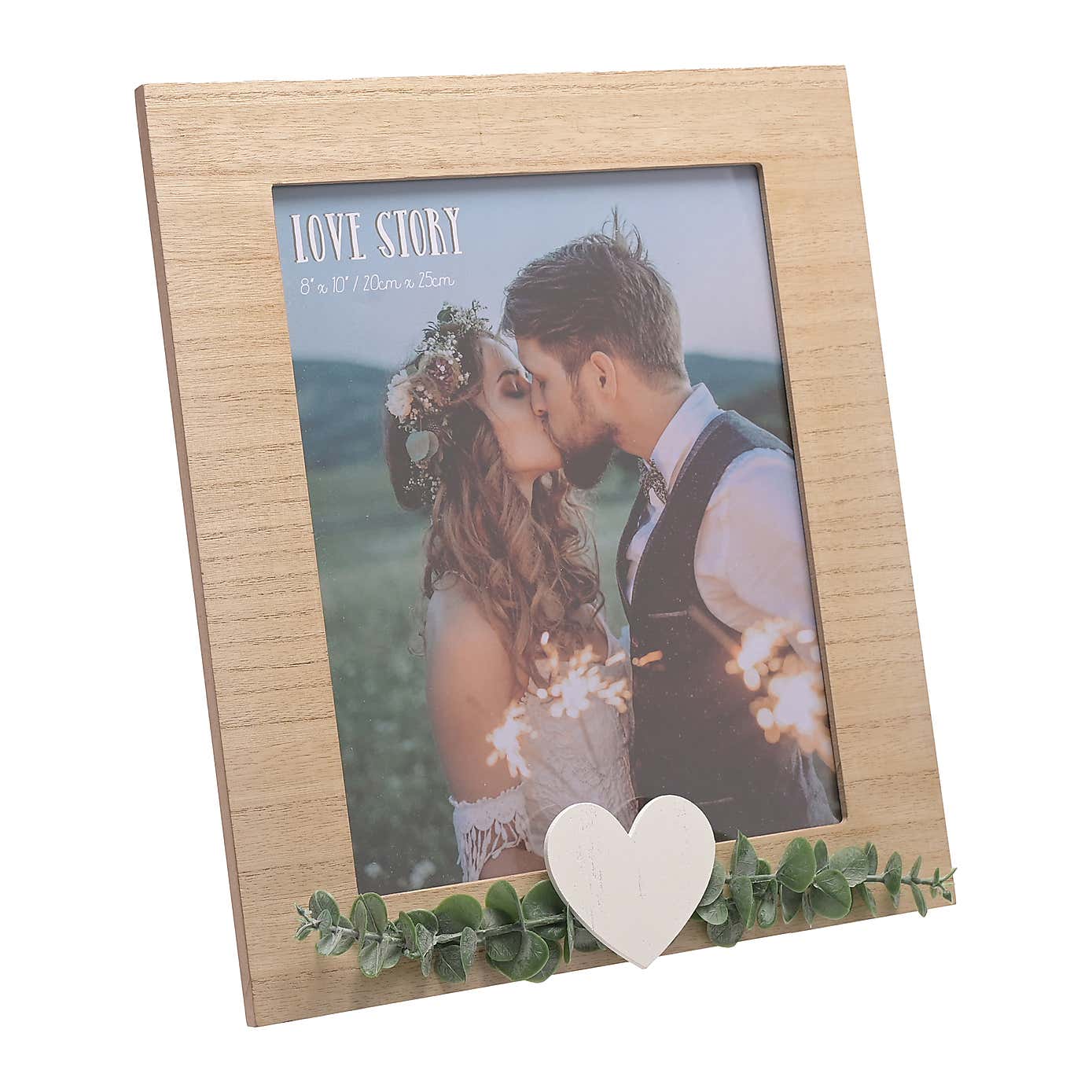 Love Story Rustic Photo Frame with Heart & Leaves