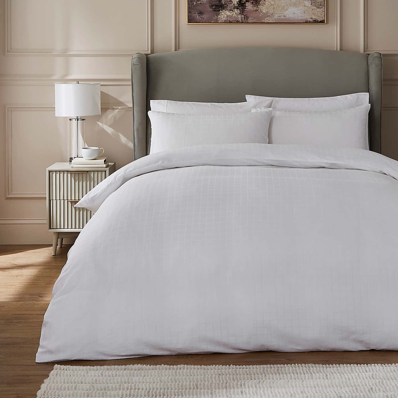 Hotel 200 Thread Count Check Duvet Cover & Pillowcase Set