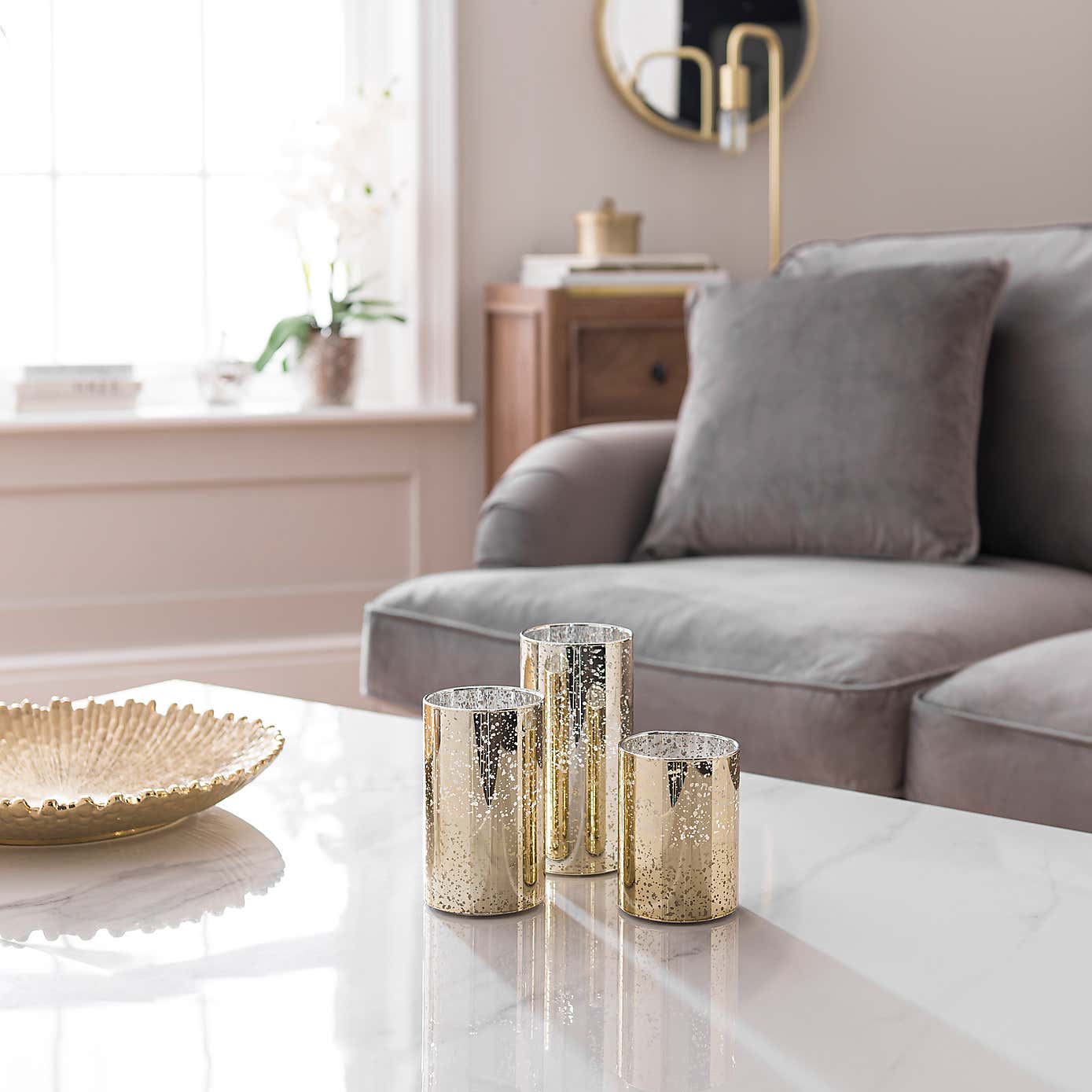 Set of 3 LED Metallic Glass Pillar Candles