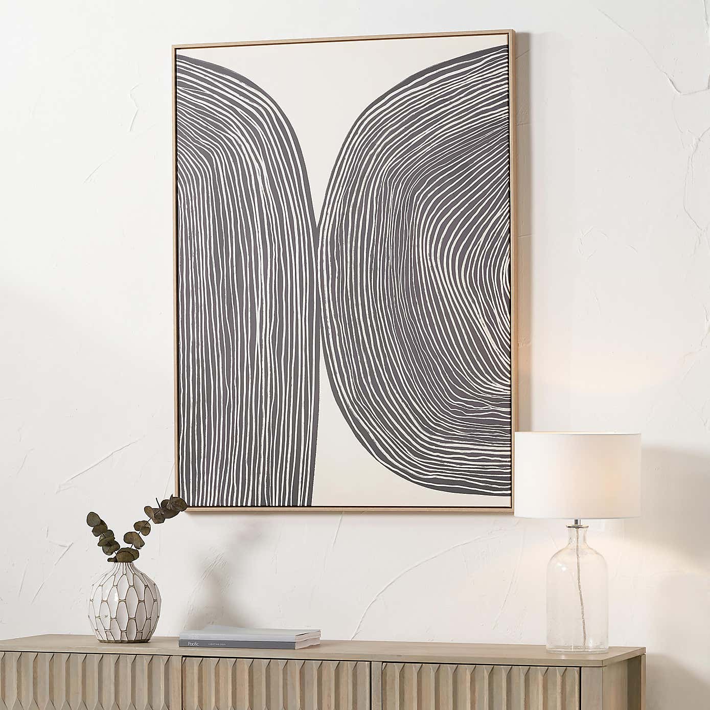 Black & Cream Abstract Lines Framed Canvas