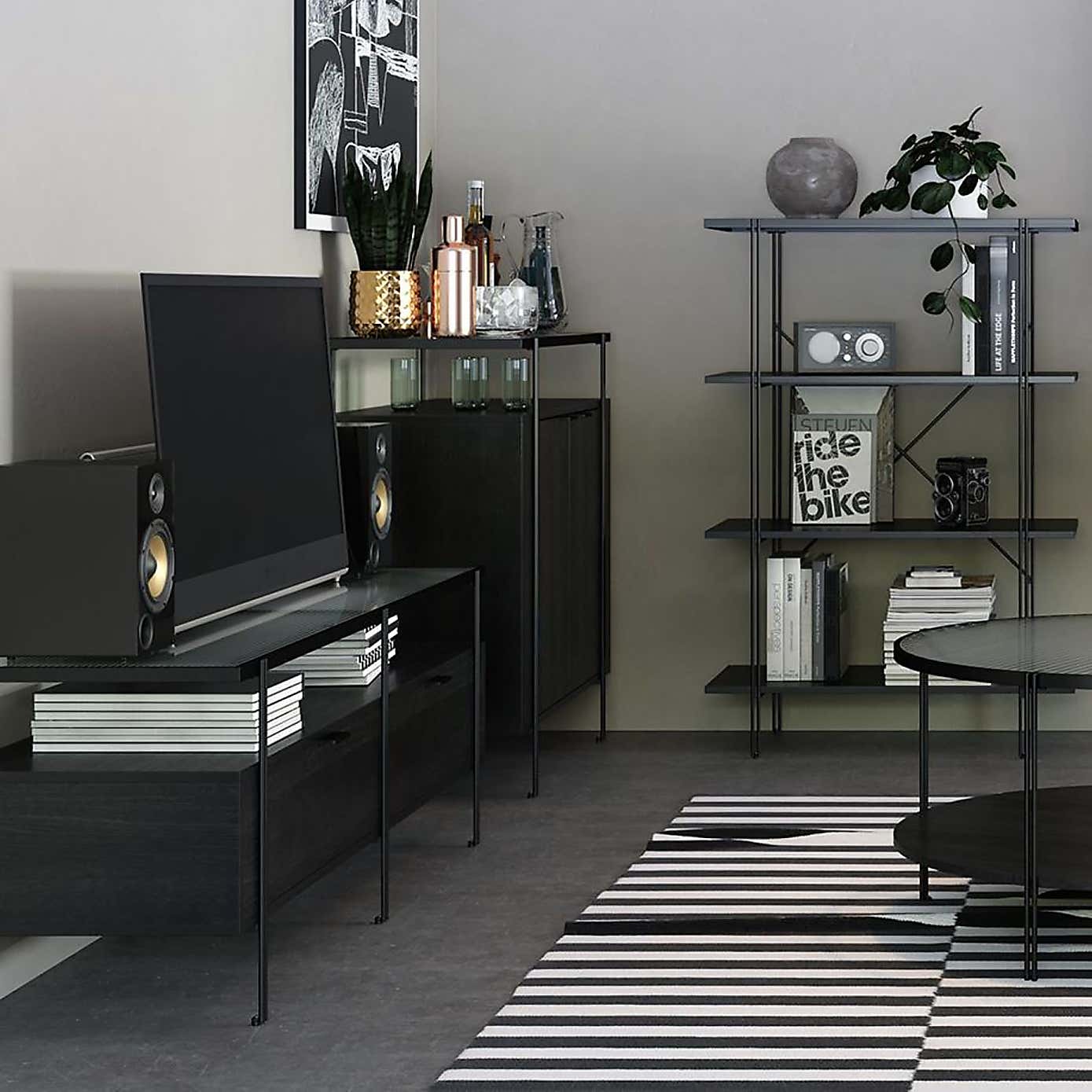 Wainwright Bar Cabinet, Black Oak