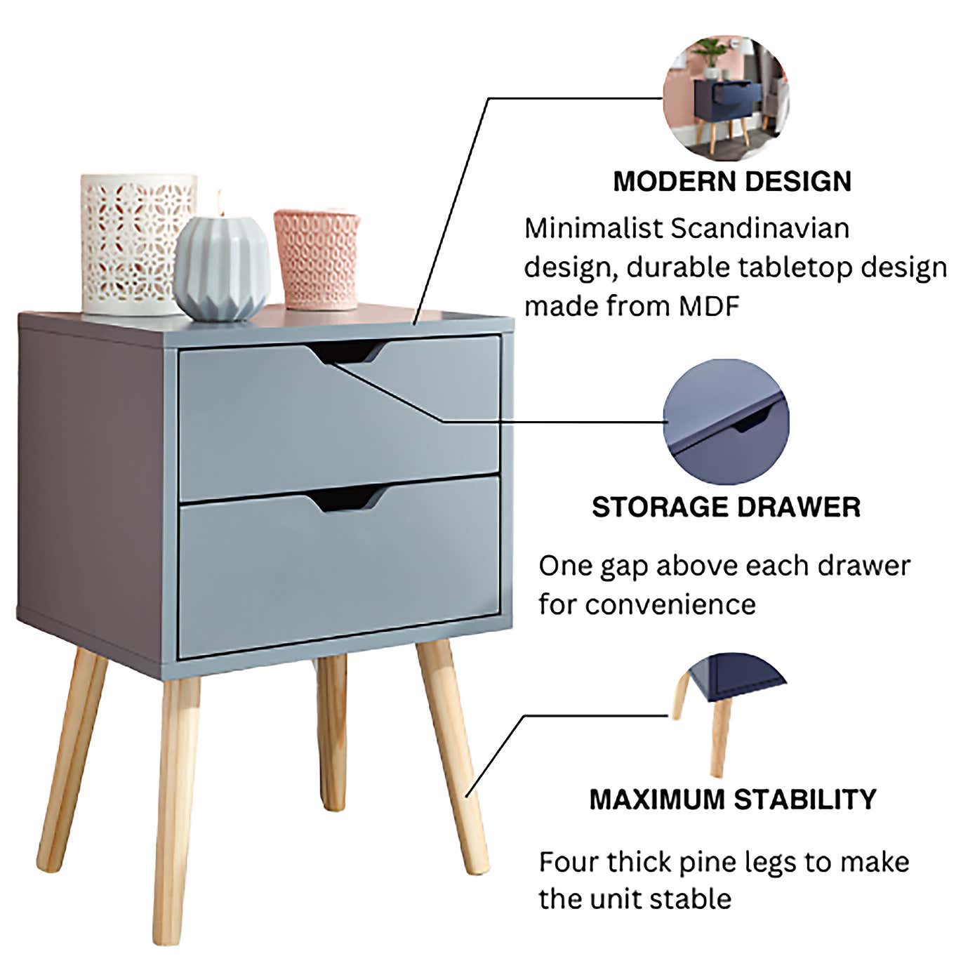 Nyborg 2 Drawer Bedside Table