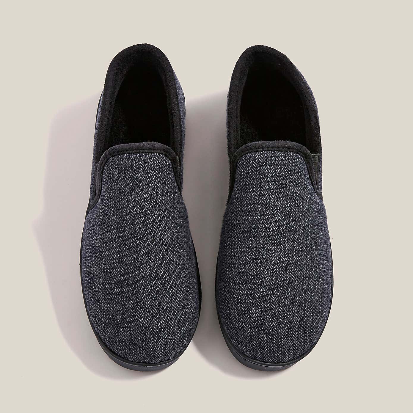 Mens Grey Herringbone Cupsole Slippers