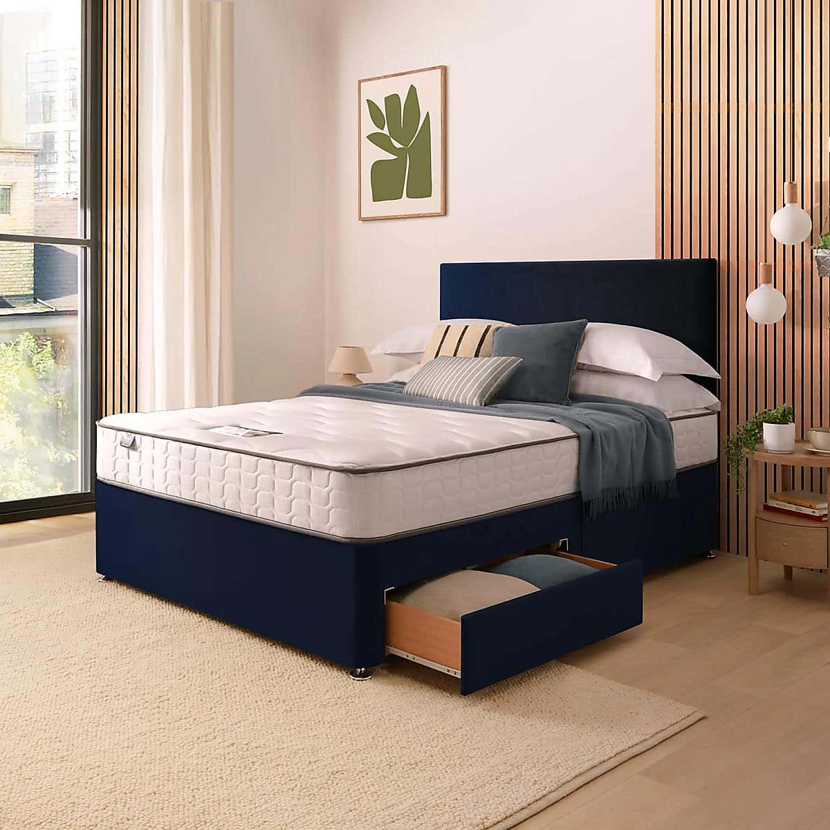 Silentnight 2 Drawer Divan Bed With Velvet Paris Headboard