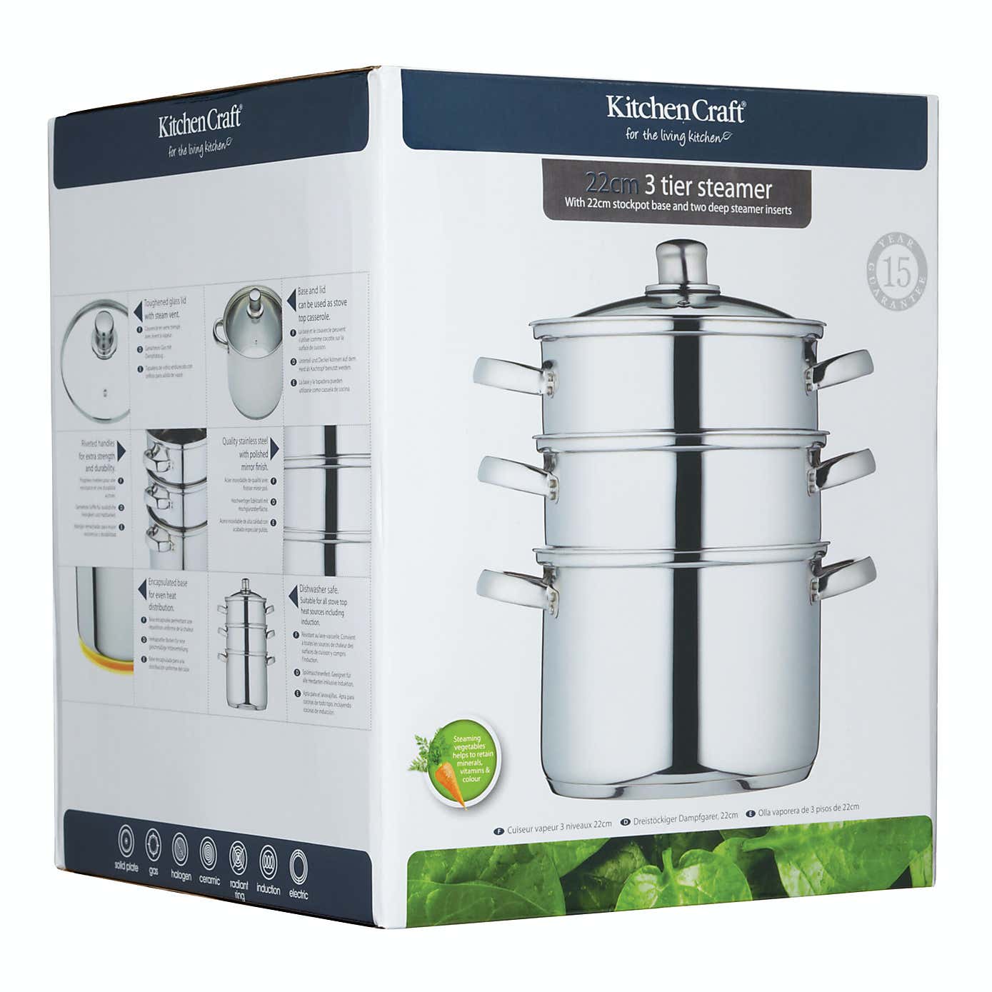 KitchenCraft 3-Tier Food Steamer with Glass Lid