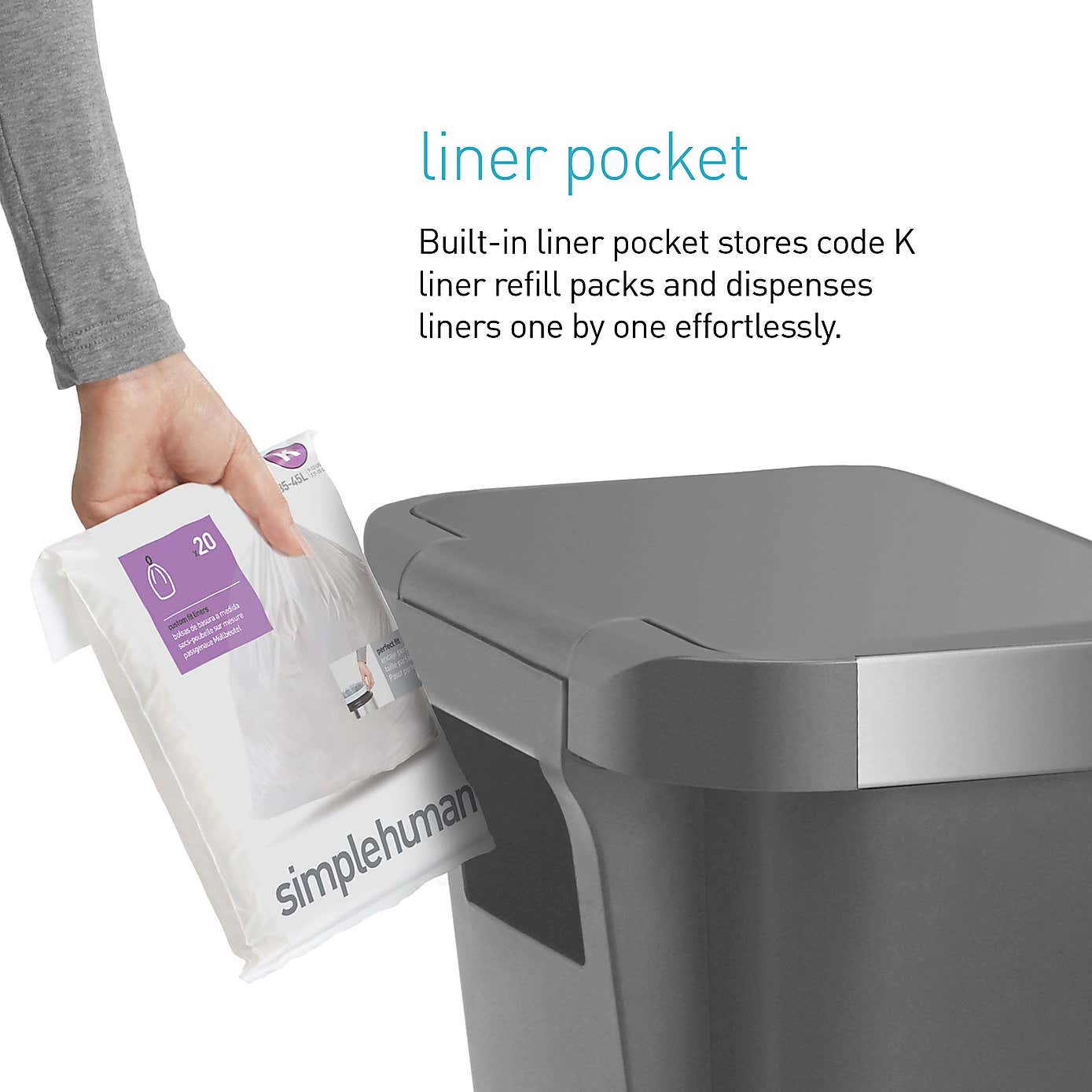 simplehuman 45 Litre Plastic Pedal Bin With Liner Pocket
