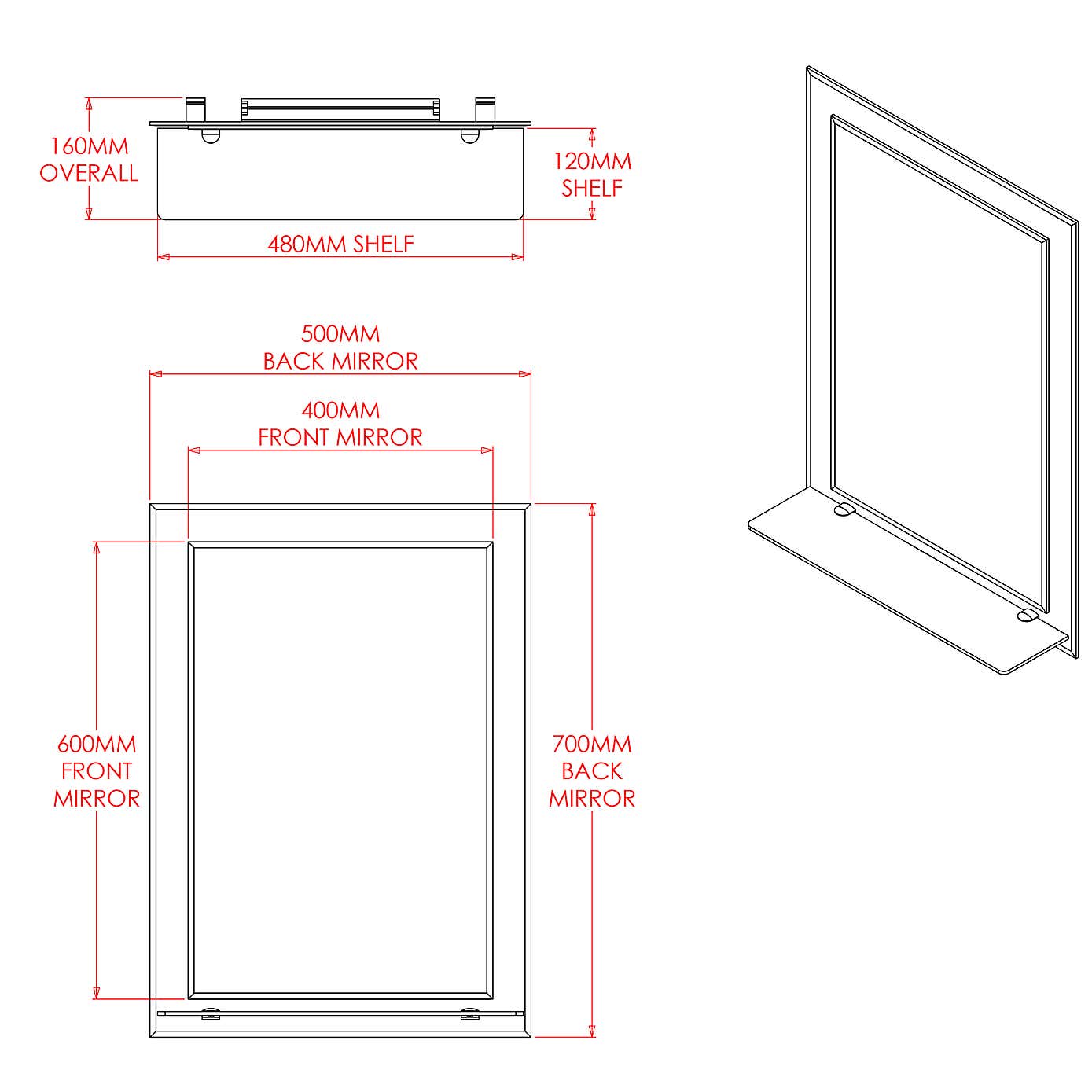 Devoke Rectangular Mirror with Shelf