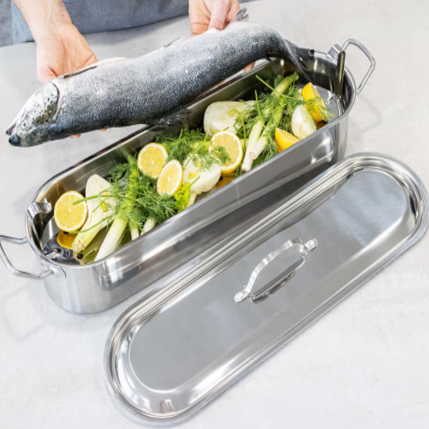 KitchenCraft Large Stainless Steel Fish Poacher Pan
