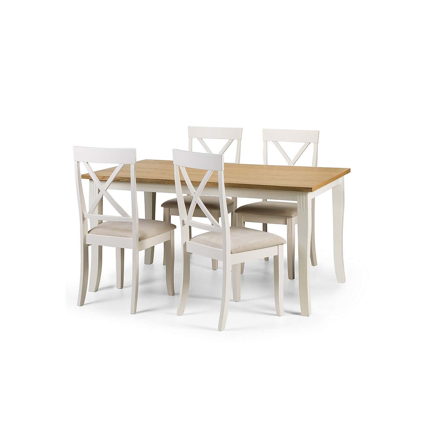 Davenport Rectangular Dining Table with 4 Dining Chairs Ivory with Oak