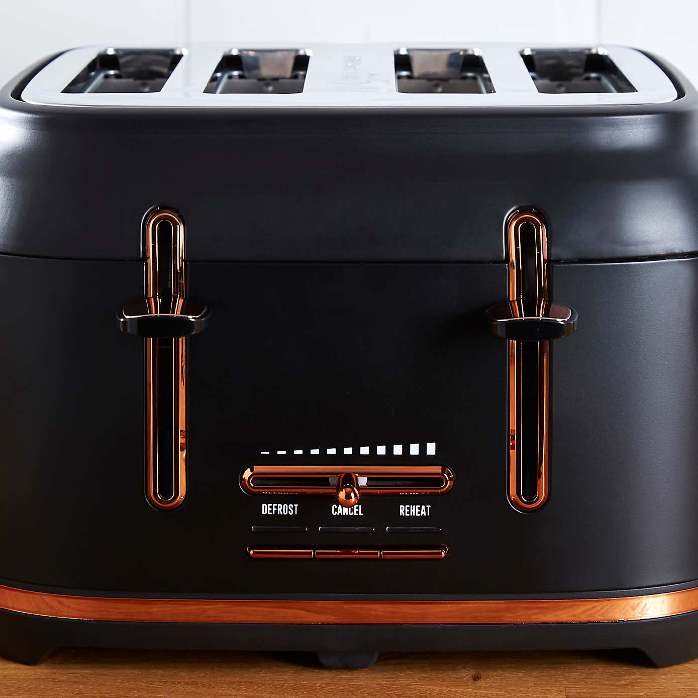 Dunelm 4 Slice Matt Black & Copper Toaster