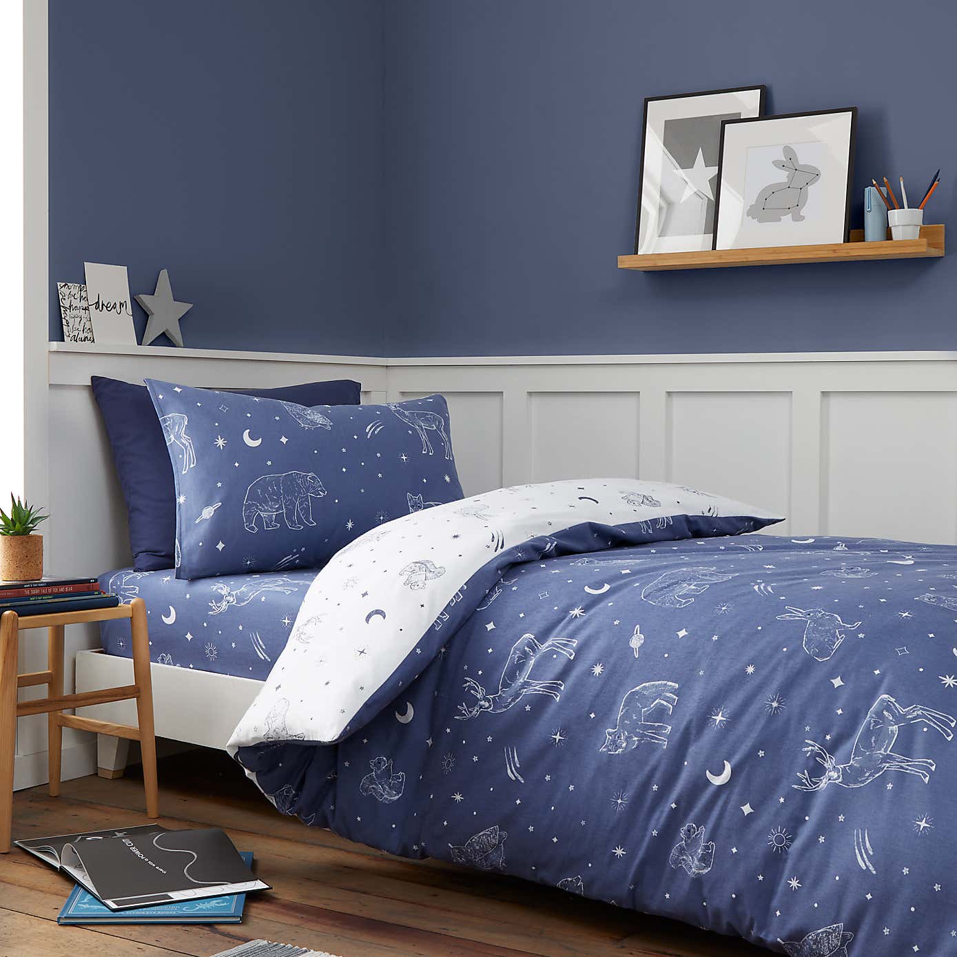 Bianca Starlight Animals Brushed Cotton Duvet Cover and Pillowcase Set
