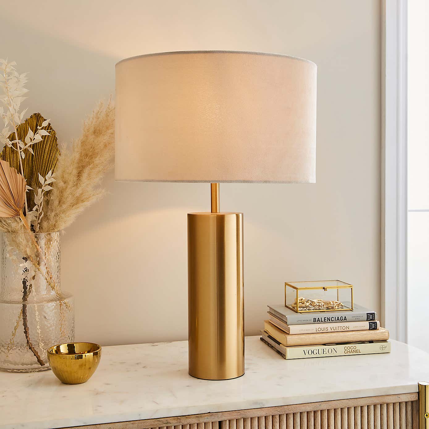 Nesa Brushed Gold and Green Velvet Touch Dimmable Table Lamp