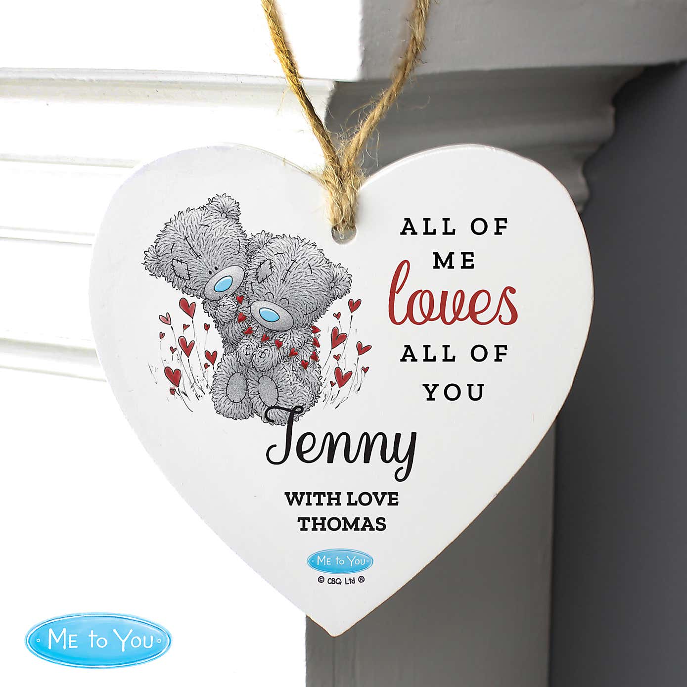 Personalised Me to You Valentine Wooden Heart Decoration