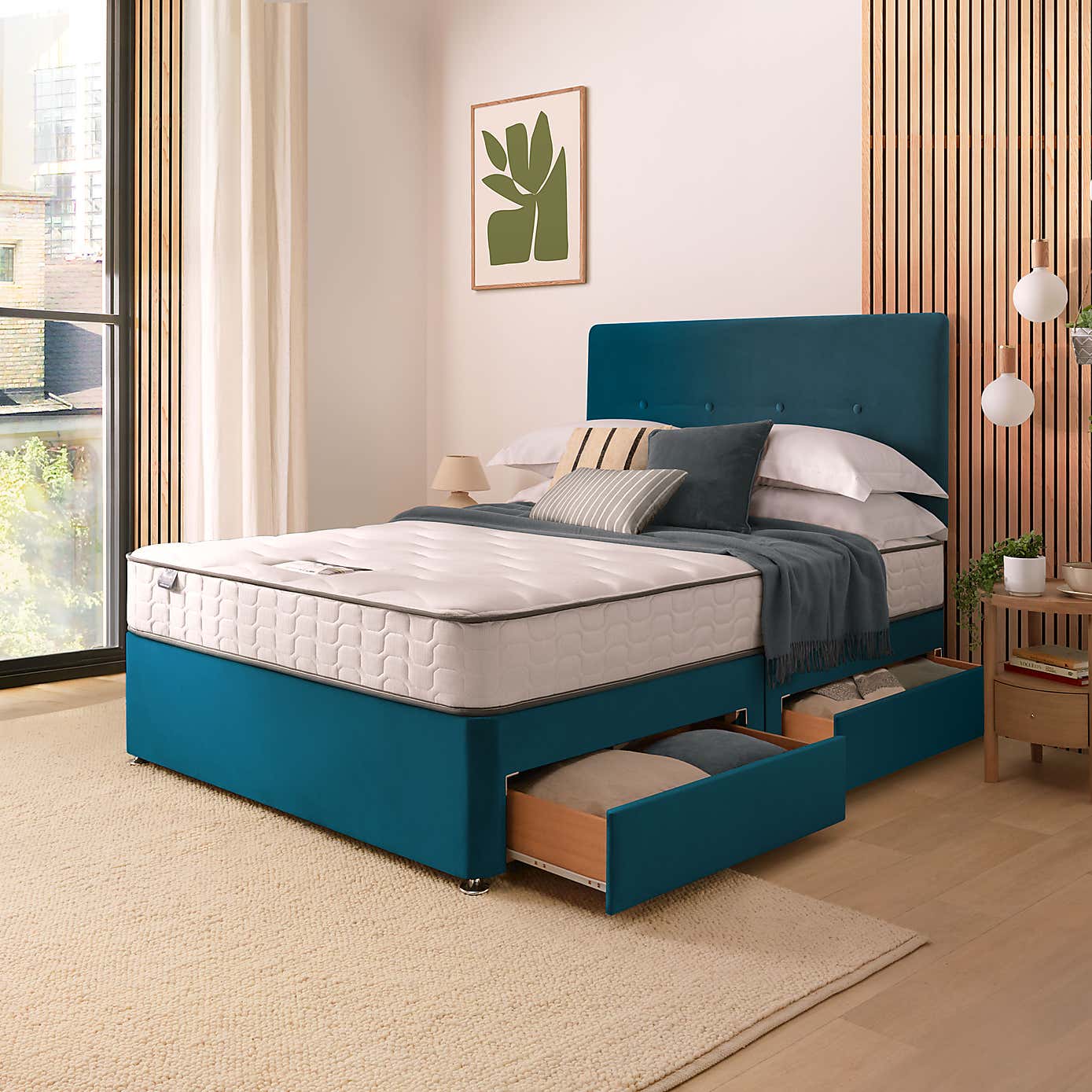 Silentnight 2 Drawer Divan Bed With Velvet Francisco Headboard