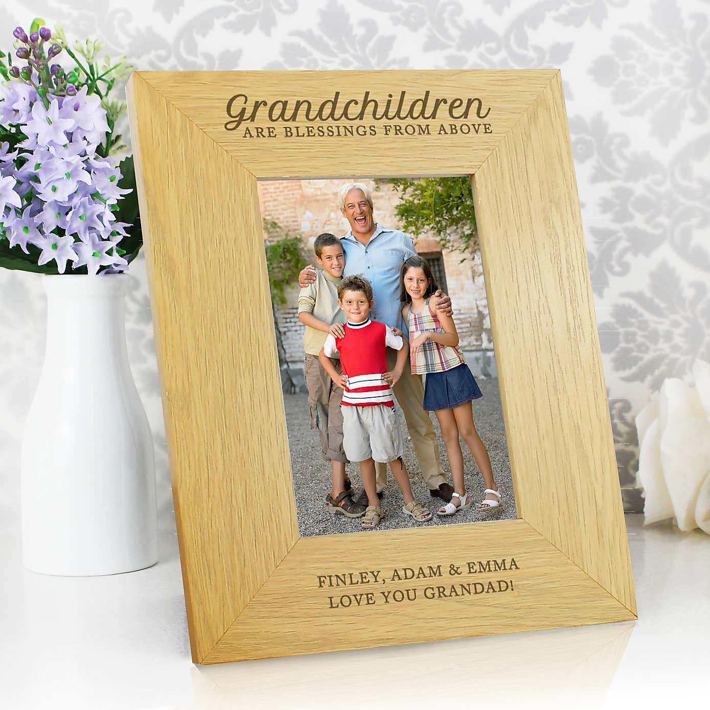 Personalised Grandchildren are a Blessing Light Wood Portrait Photo Frame