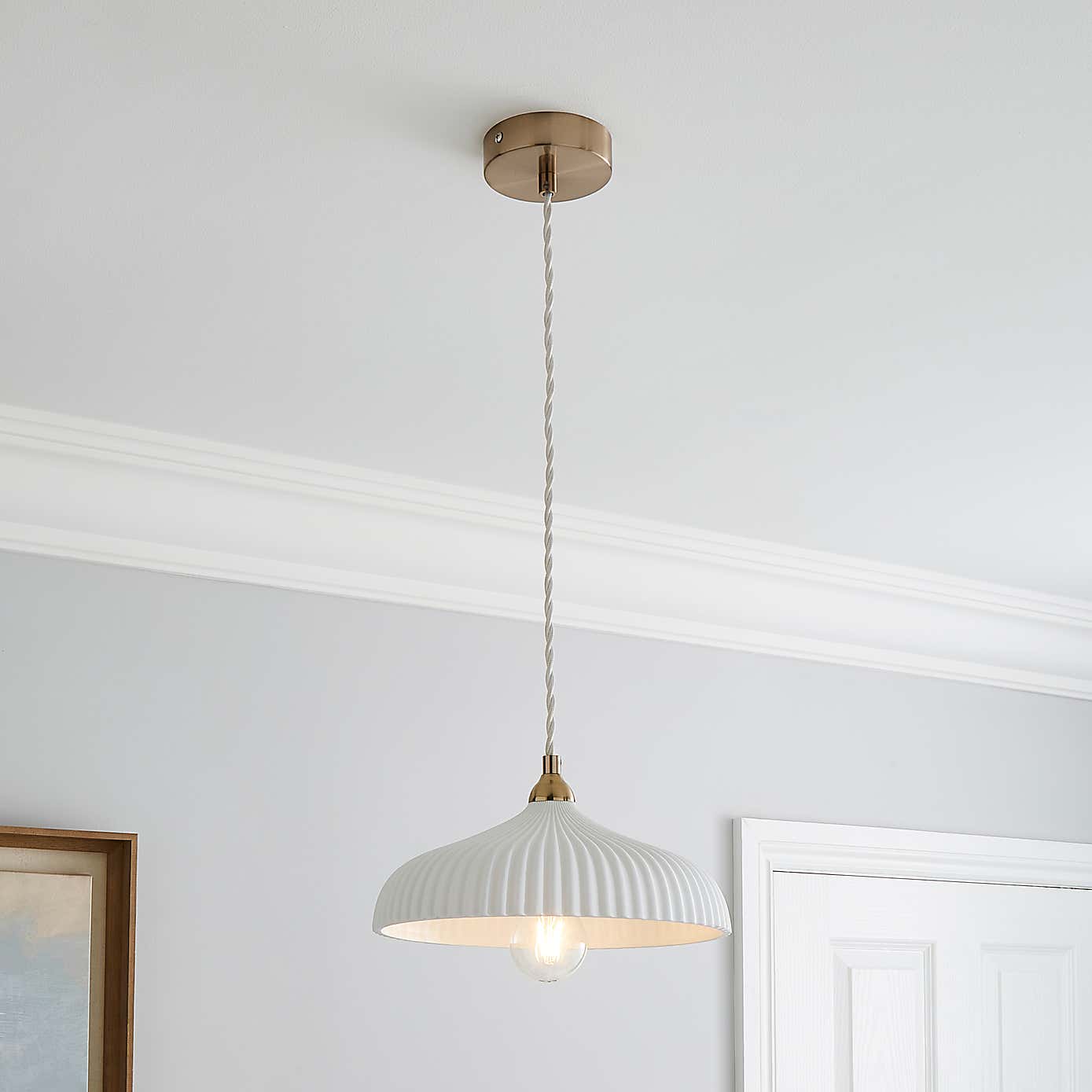Dorma Ribbed Porcelain 1 Light Ceiling Fittng