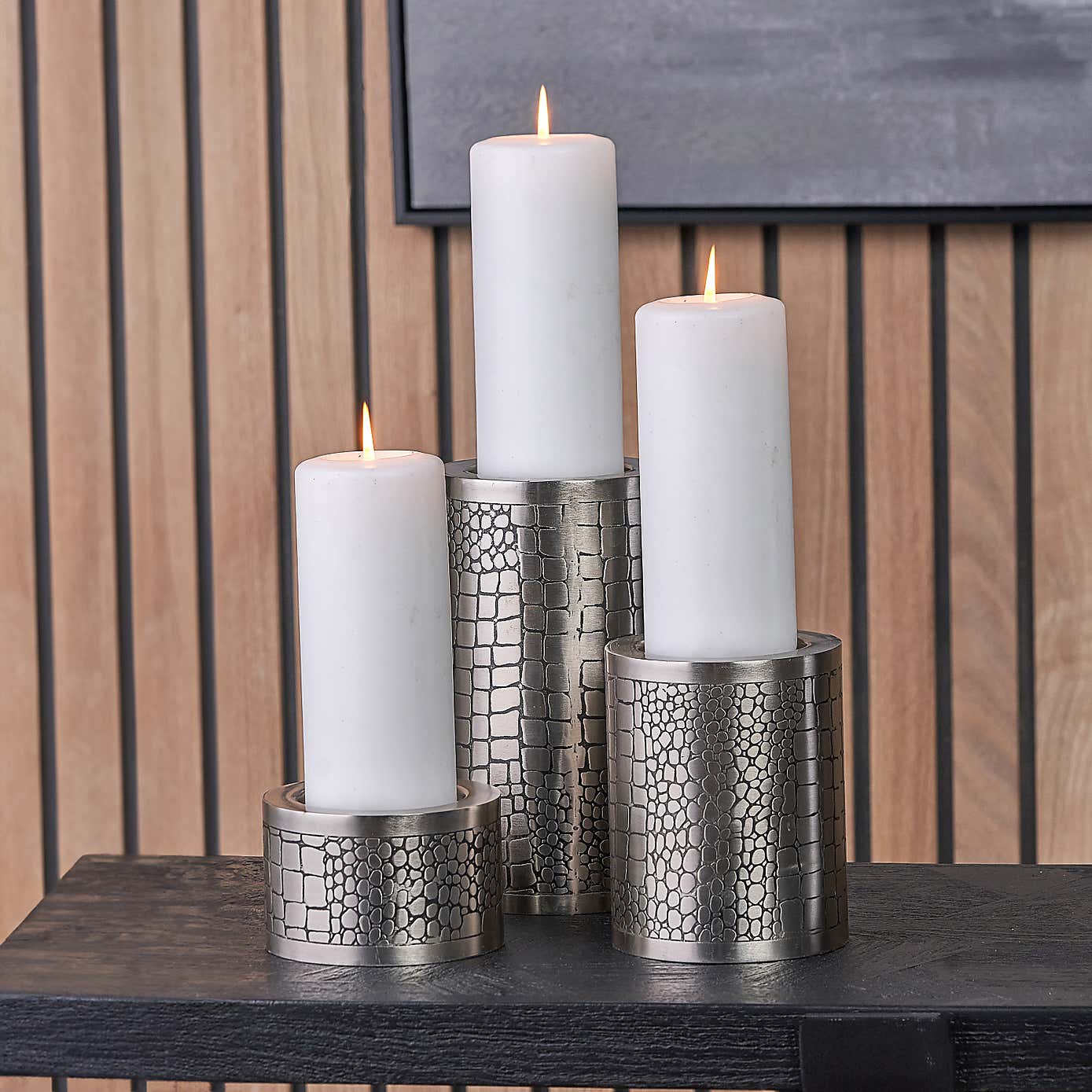 Set of 3 Antique Croc Effect Candle Holders