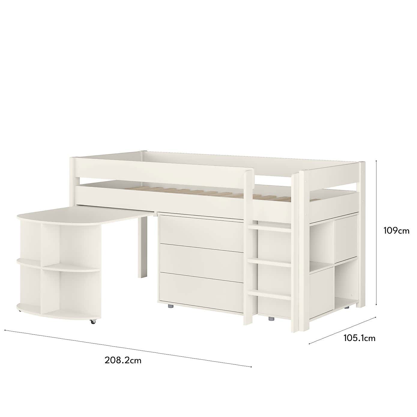 Stompa Uno Midsleeper With Pull Out Desk, Chest of Drawers and Cube Unit, Pine