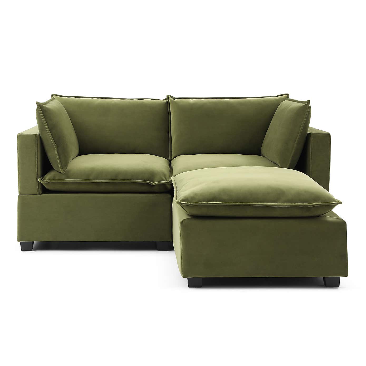 Moda 2 Seater Modular Sofa with Chaise, Olive Velvet