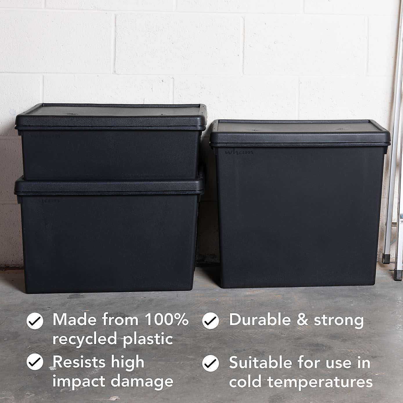 Wham Bam 3 Piece Black Multisize Heavy Duty Box & Lid