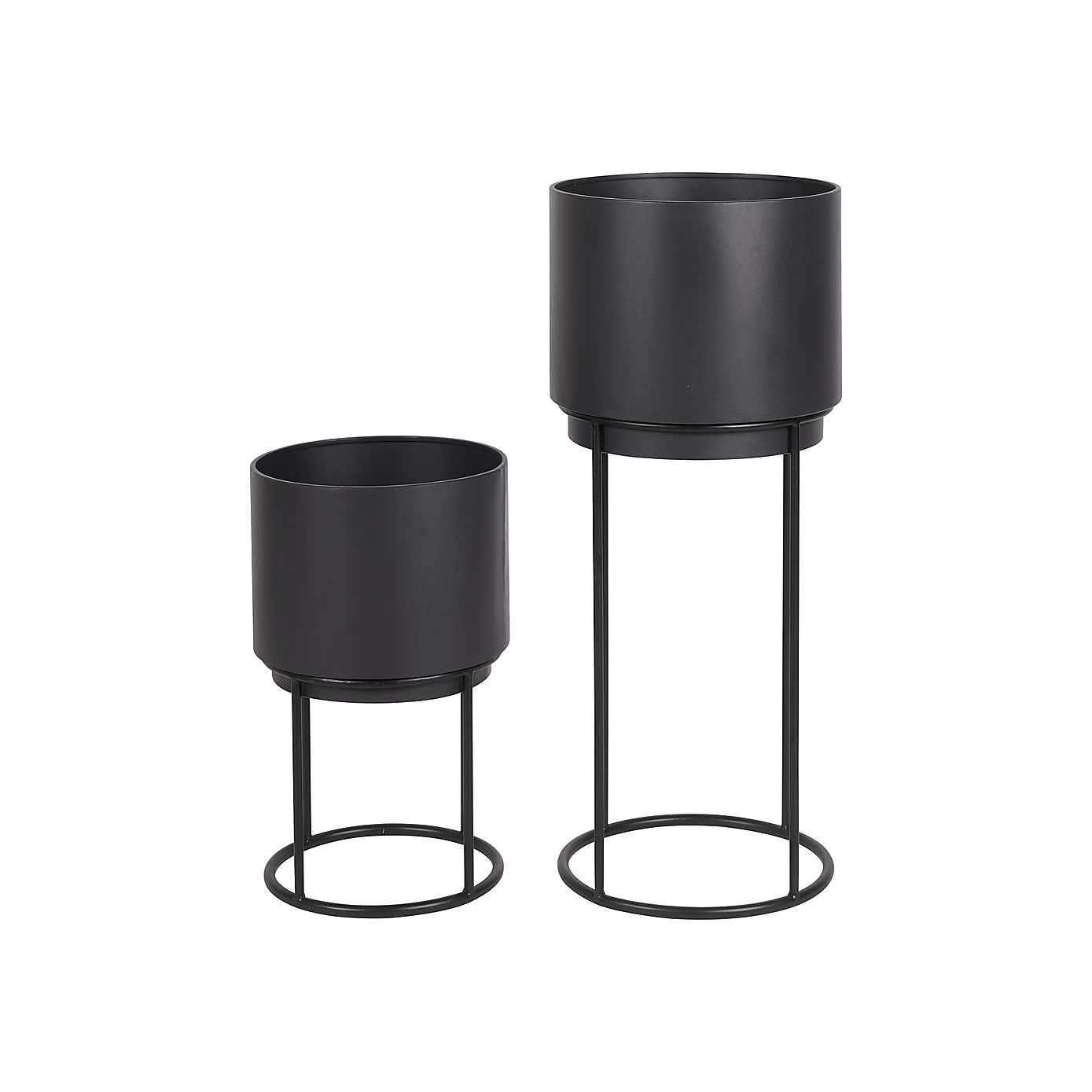 Set of 2 Round Graphite Metal Plant Stands