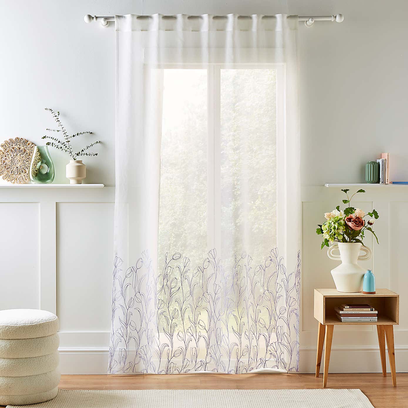 Embroidered Tulip Slot Top Single Voile Panel