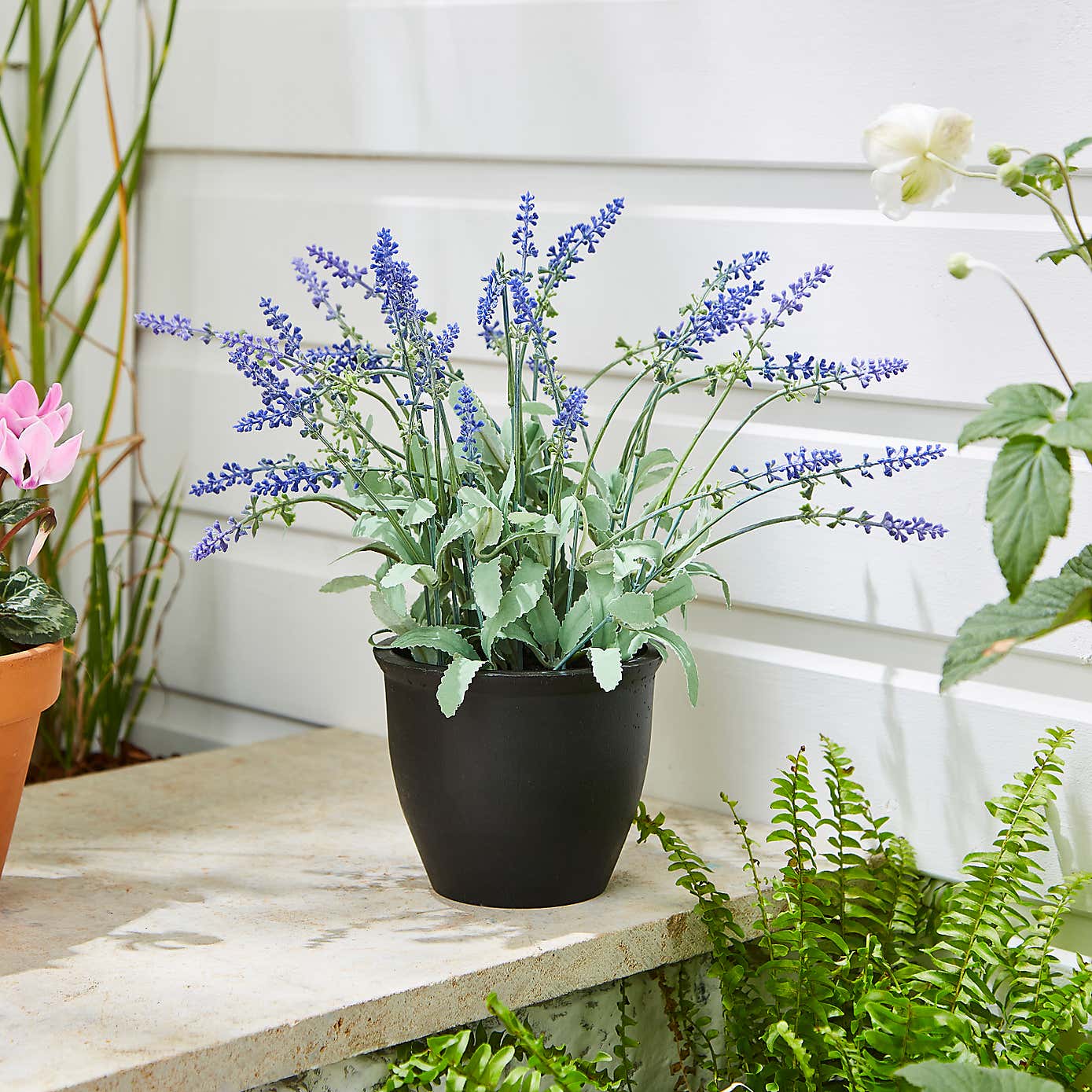 Artificial Lavender in Black Plant Pot