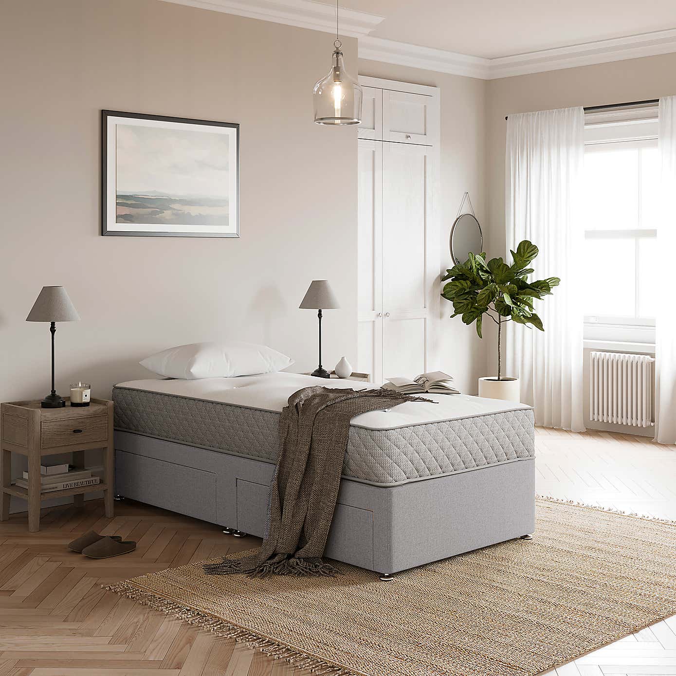 Fogarty Open Coil Memory Foam Mattress Divan Set, Faux Linen