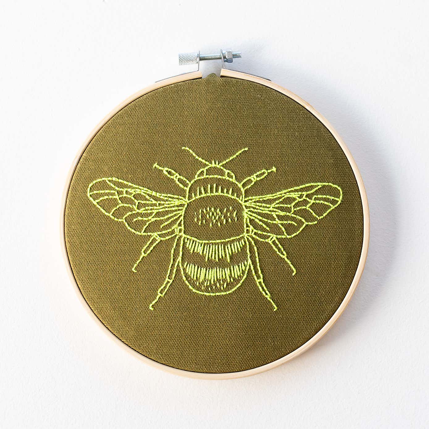 Cotton Clara Bee Khaki Embroidery Hoop Kit