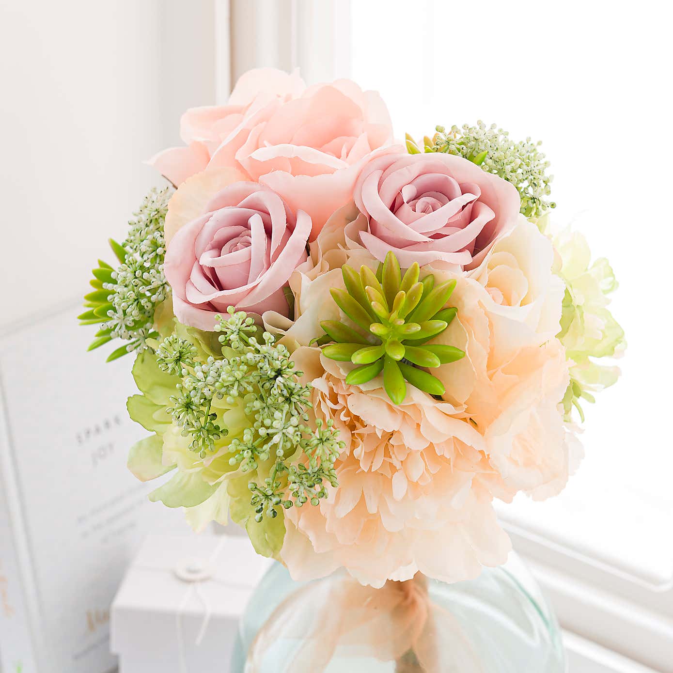 Artificial Cream Rose and Hydrangea Bouquet