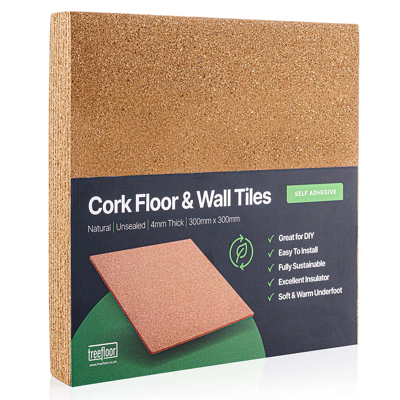 Treefloor Pack of 9 Self adhesive cork tiles